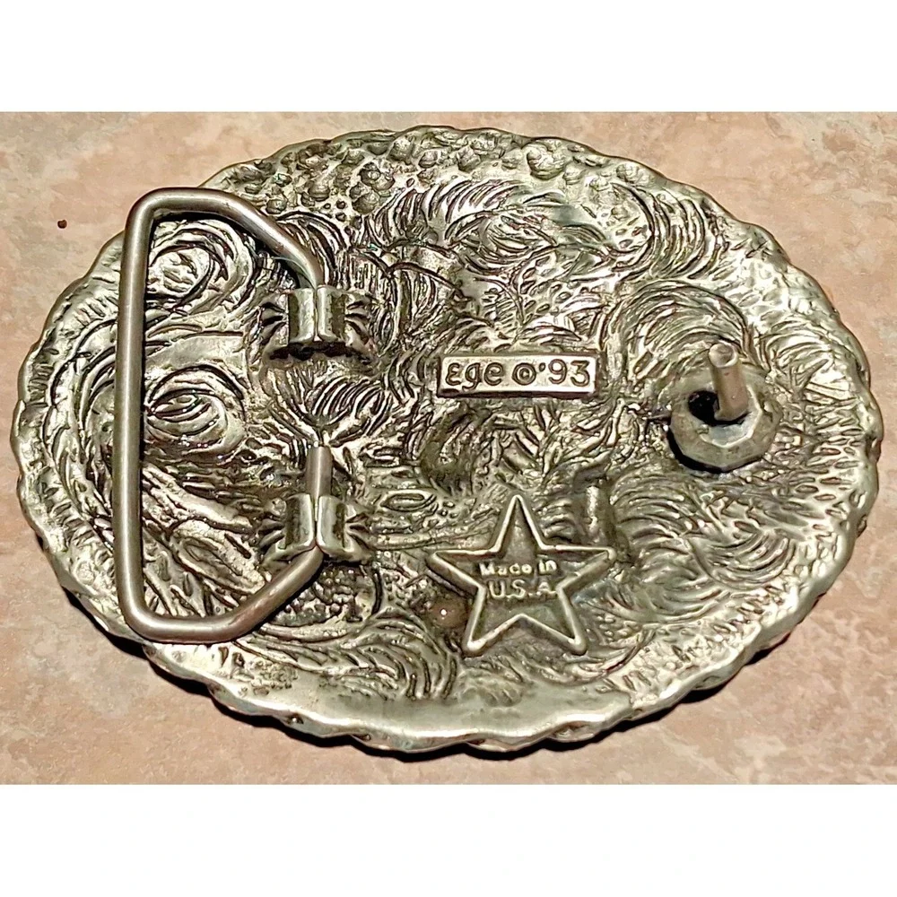 Vintage‎ EGE Metal Western Rodeo Belt Buckle 1992 Made In USA